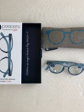 NEW Peepers Kids Blue Light Filtering Blue Glasses No Correction 5-10 yrs w/case